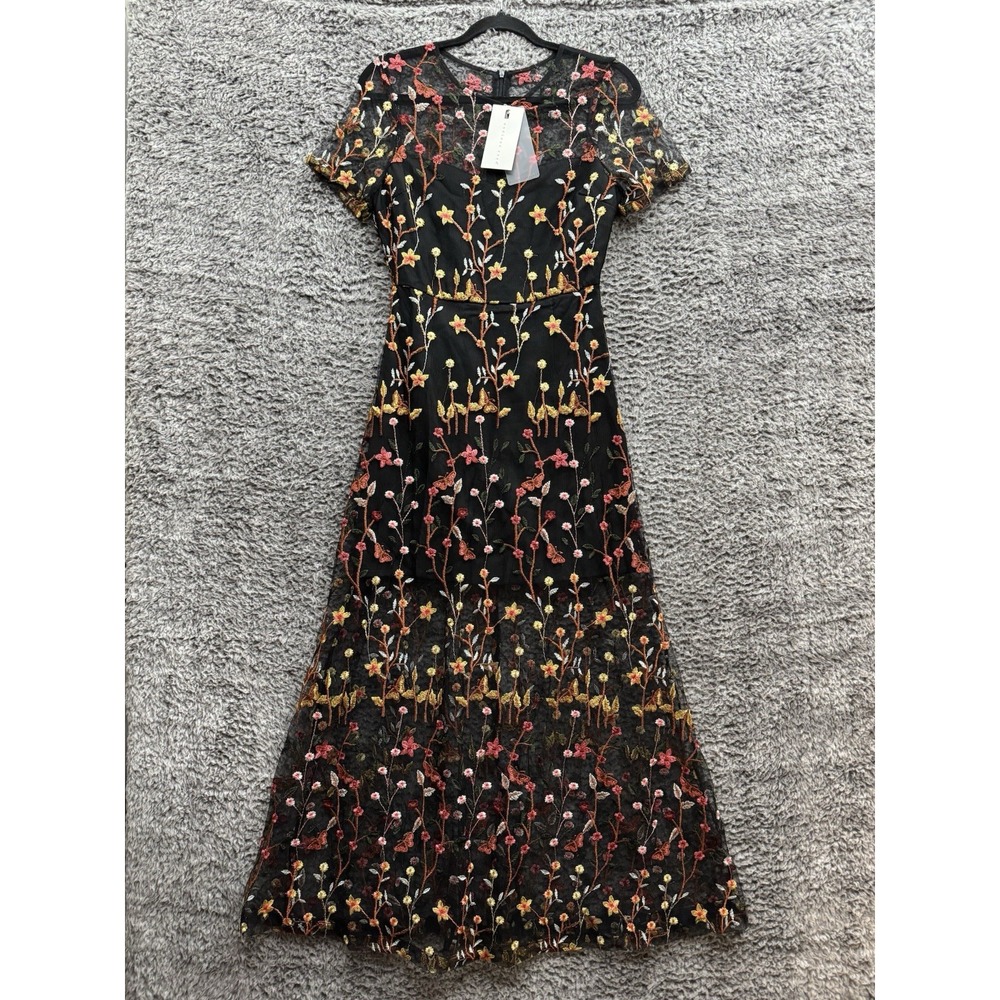 Endless Rose IMMEASURABLE JOY EMBROIDERED‎ MESH MAXI DRESS Black Size Small NWT